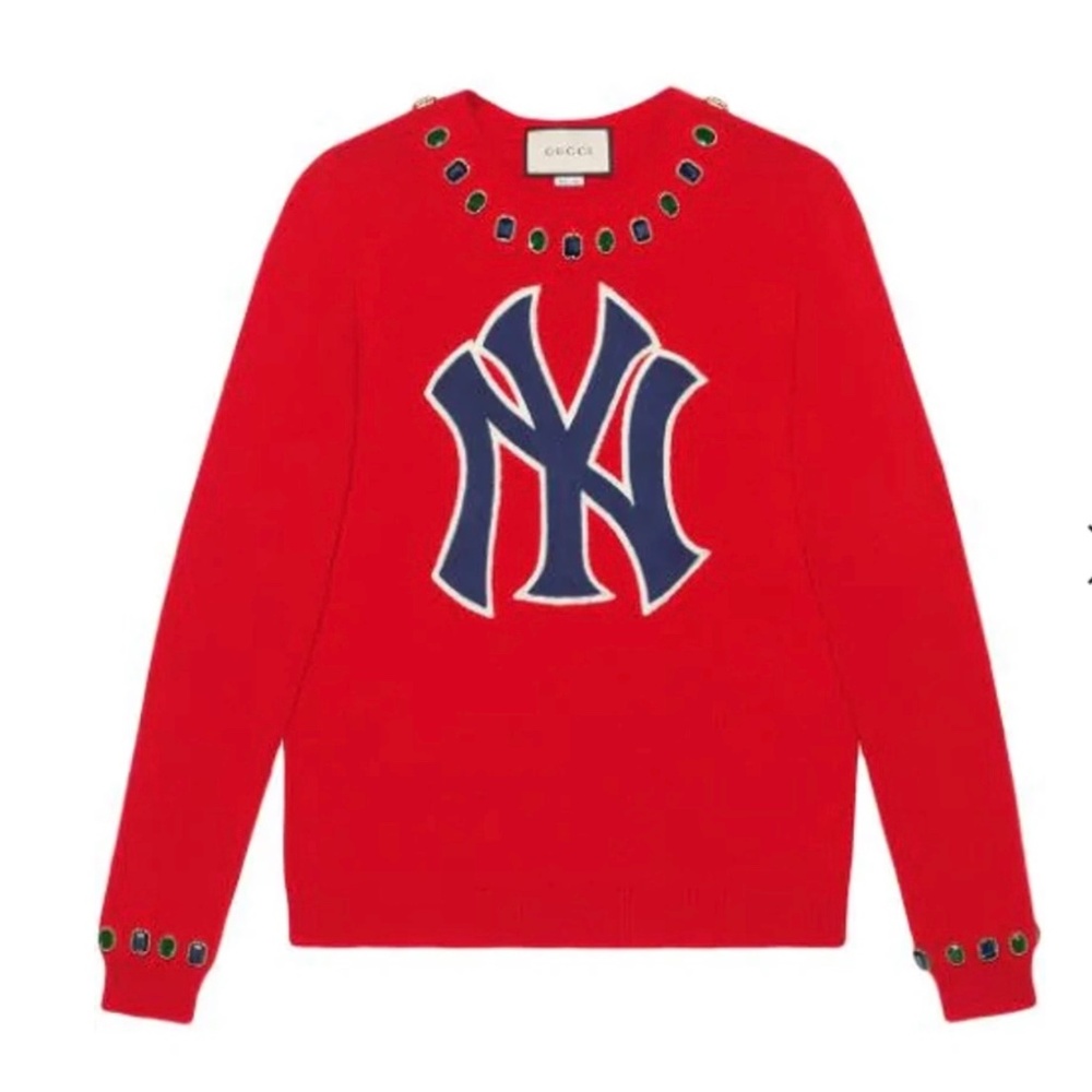 Authentic GUCCI Women's Crystal Embellished Sweater with NY Yankees™ patch